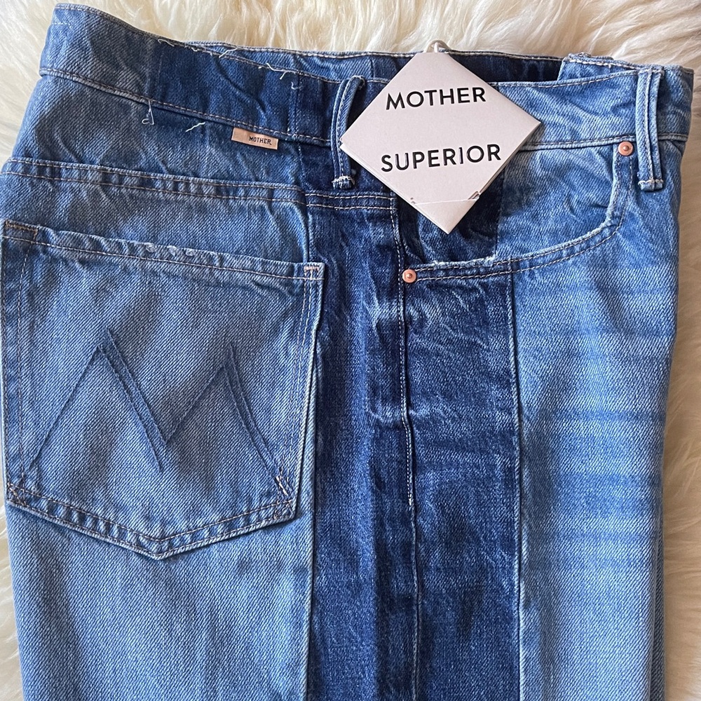 MOTHER Two-Tone Blue Wide Leg Flare Jeans - Picture 4 of 16